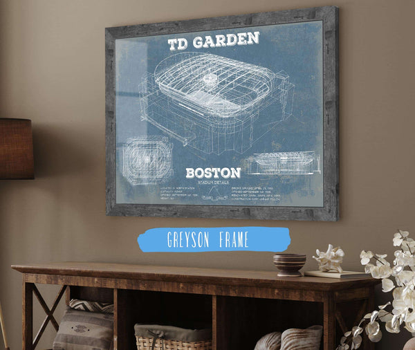 14" x 11" / Greyson Frame Cutler West Boston Bruins - TD Garden Vintage Hockey Blueprint NHL Print