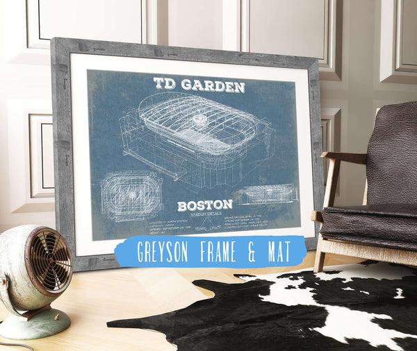 14" x 11" / Greyson Frame & Mat Cutler West Boston Bruins - TD Garden Vintage Hockey Blueprint NHL Print