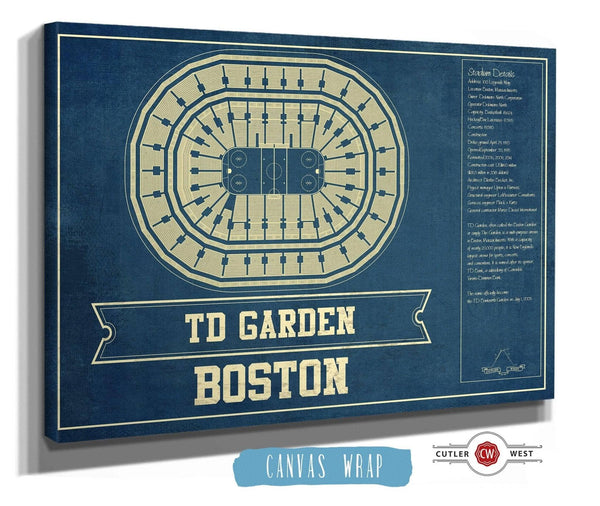 36" x 24" / 3 Panel Canvas Wrap Cutler West Boston Bruins - TD Garden Vintage Hockey Blueprint NHL Print