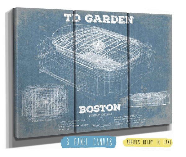 36" x 24" / 3 Panel Canvas Wrap Cutler West Boston Bruins - TD Garden Vintage Hockey Blueprint NHL Print