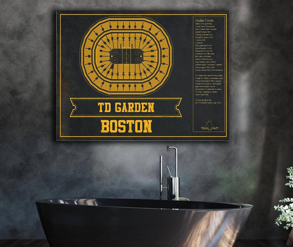 Cutler West Boston Bruins Team Colors - TD Garden Vintage Hockey Blueprint NHL Print