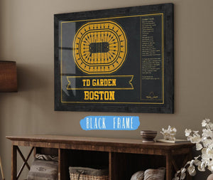 20" x 16" / Black Frame Cutler West Boston Bruins Team Colors - TD Garden Vintage Hockey Blueprint NHL Print