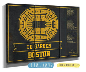48" x 36" / 3 Panel Canvas Wrap Cutler West Boston Bruins Team Colors - TD Garden Vintage Hockey Blueprint NHL Print