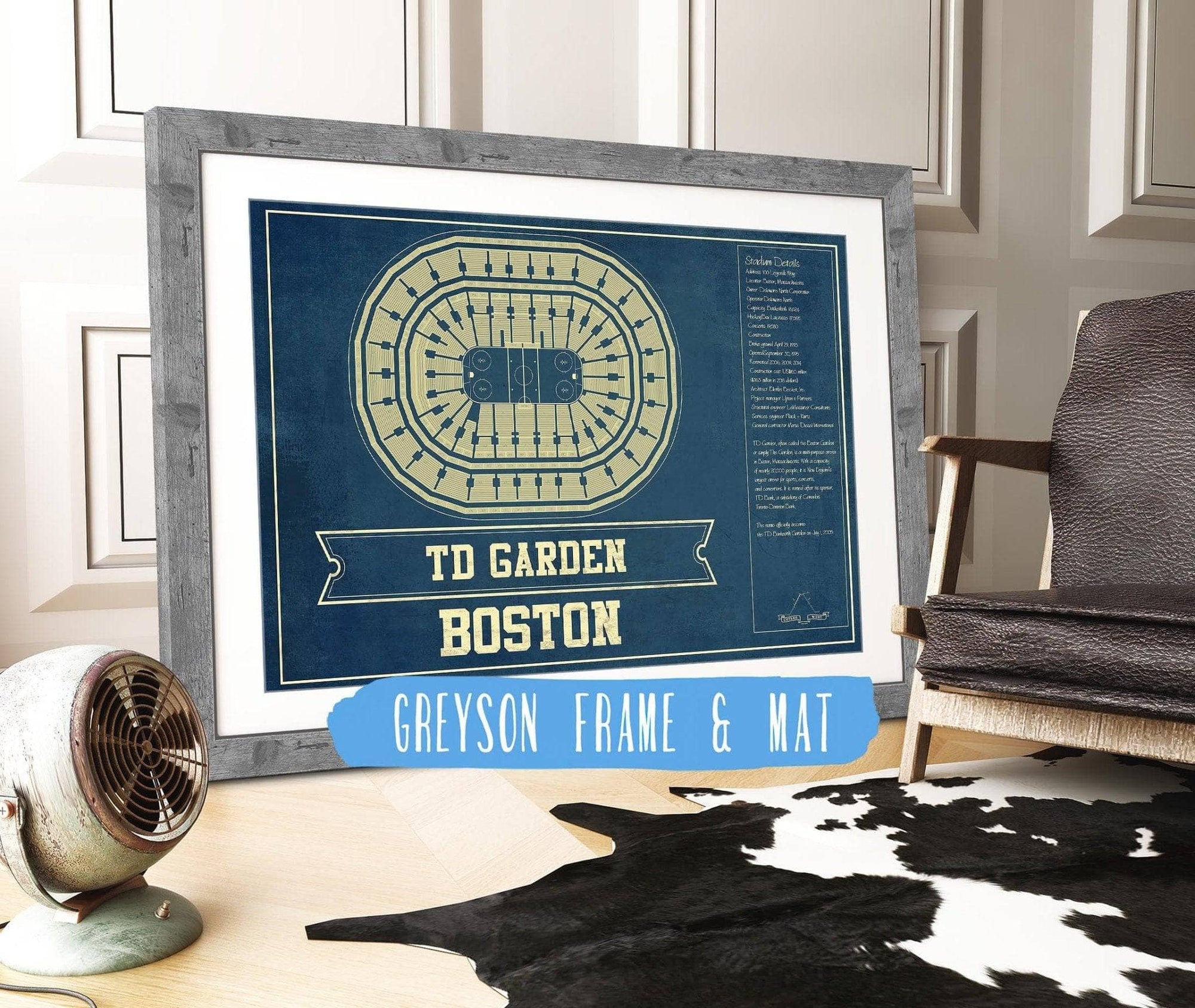 Cutler West 14" x 11" / Greyson Frame & Mat Boston Bruins - TD Garden Vintage Hockey Blueprint NHL Print 933350183_78485