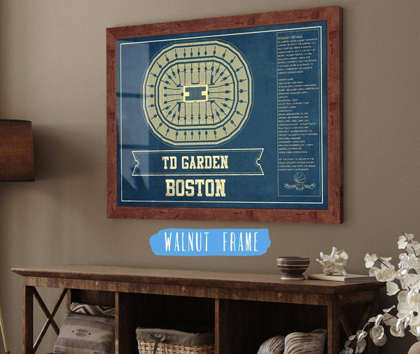 Cutler West Boston Celtics - TD Garden Vintage Basketball Blueprint NBA Print