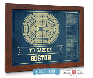 20" x 16" / Walnut Frame Cutler West Boston Celtics - TD Garden Vintage Basketball Blueprint NBA Print