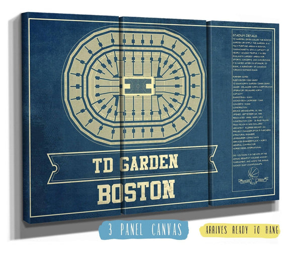 36" x 24" / 3 Panel Canvas Wrap Cutler West Boston Celtics - TD Garden Vintage Basketball Blueprint NBA Print