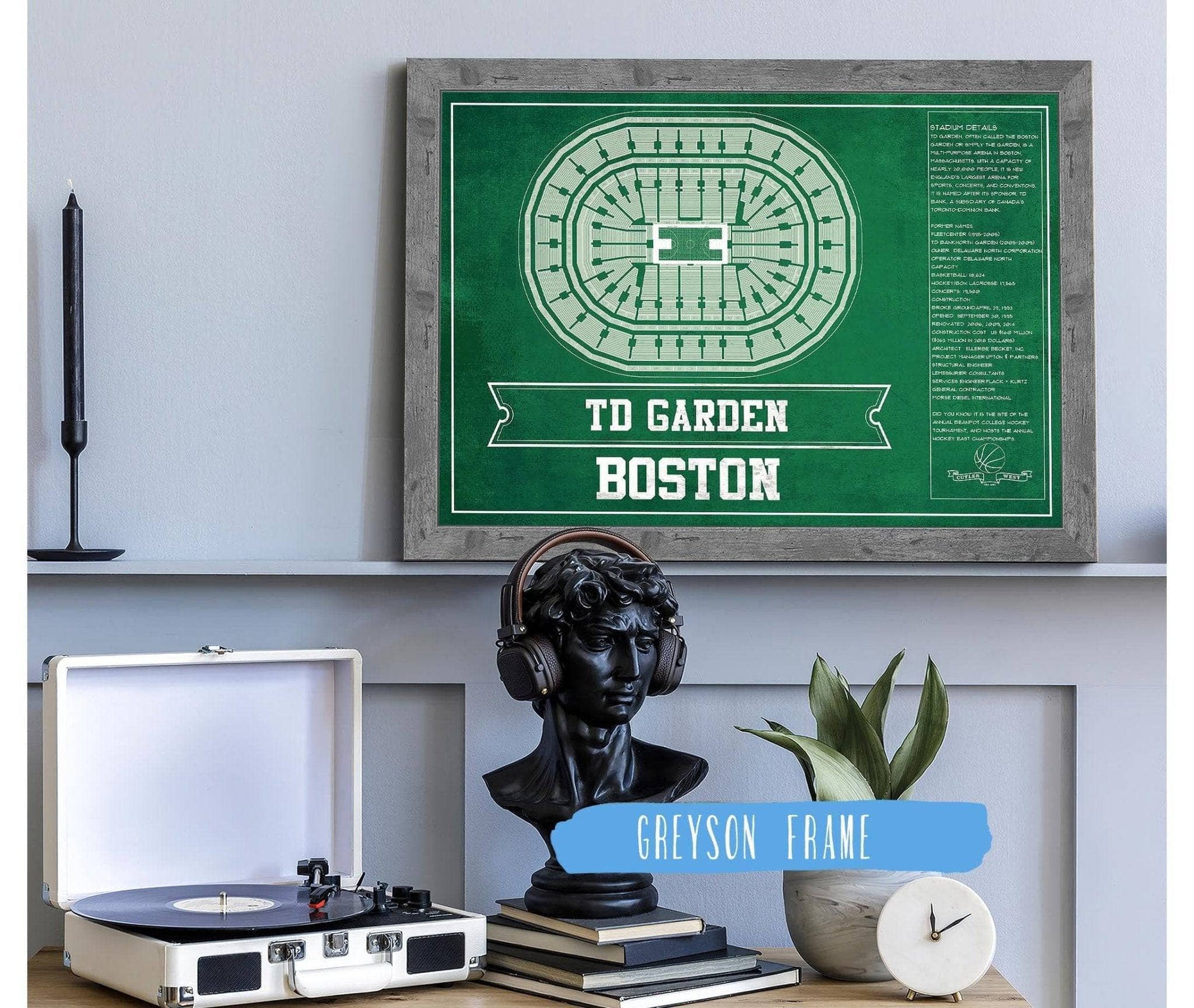 Boston Celtics - TD Garden Vintage Basketball Blueprint NBA Print