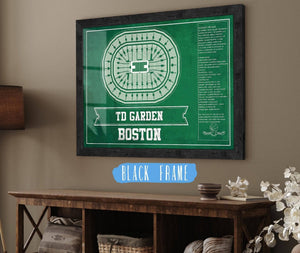 14" x 11" / Black Frame Mat Cutler West Boston Celtics - TD Garden Vintage Basketball Blueprint NBA Team Print