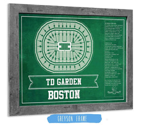 14" x 11" / Greyson Frame Cutler West Boston Celtics - TD Garden Vintage Basketball Blueprint NBA Team Print