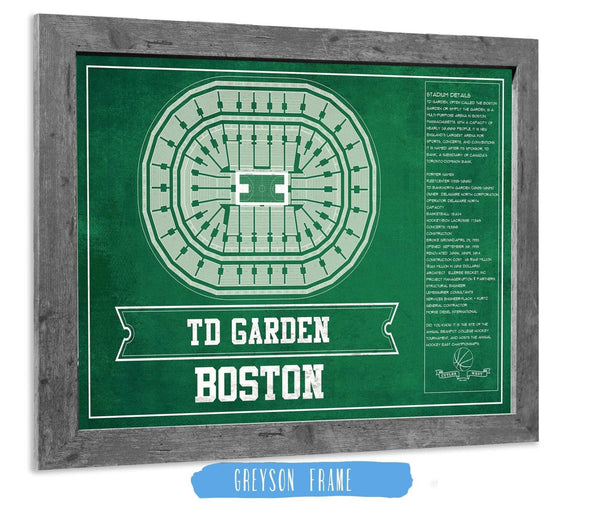 14" x 11" / Greyson Frame Cutler West Boston Celtics - TD Garden Vintage Basketball Blueprint NBA Team Print