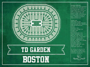 14" x 11" / Unframed Cutler West Boston Celtics - TD Garden Vintage Basketball Blueprint NBA Team Print