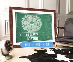 20" x 16" / Walnut Frame Cutler West Boston Celtics - TD Garden Vintage Basketball Blueprint NBA Team Print