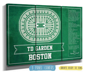 36" x 24" / 3 Panel Canvas Wrap Cutler West Boston Celtics - TD Garden Vintage Basketball Blueprint NBA Team Print