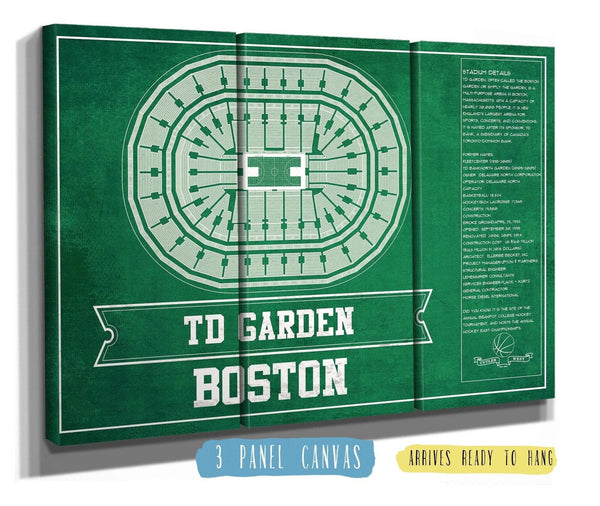 36" x 24" / 3 Panel Canvas Wrap Cutler West Boston Celtics - TD Garden Vintage Basketball Blueprint NBA Team Print