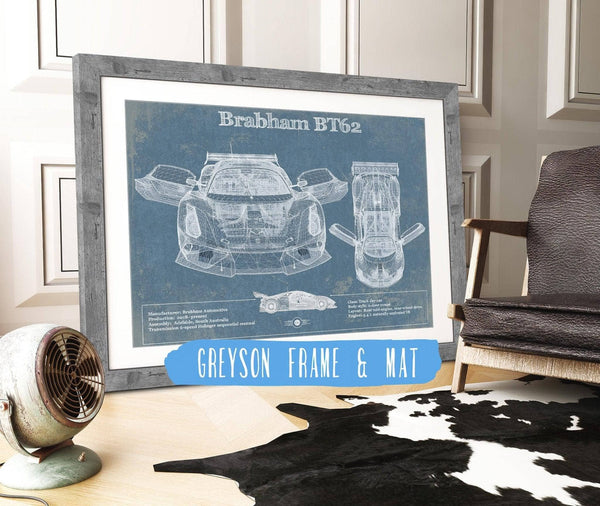 14" x 11" / Greyson Frame & Mat Cutler West Brabham BT62 Blueprint Vintage Auto Print