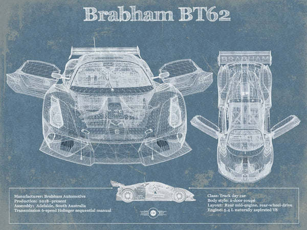 14" x 11" / Unframed Cutler West Brabham BT62 Blueprint Vintage Auto Print