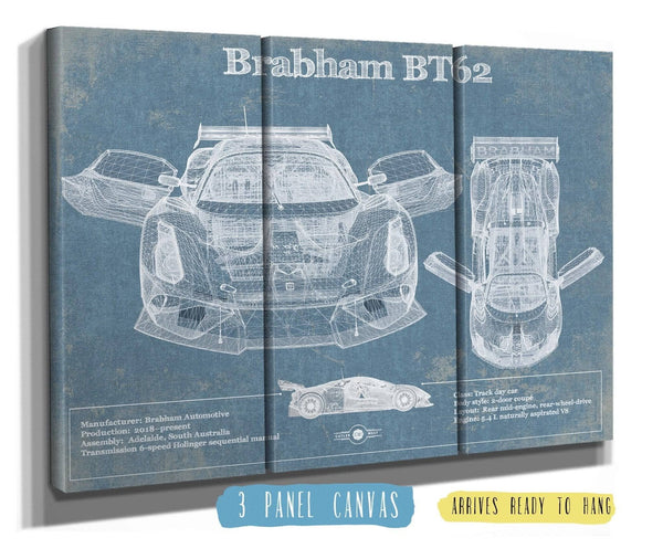 36" x 24" / 3 Panel Canvas Wrap Cutler West Brabham BT62 Blueprint Vintage Auto Print