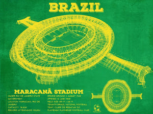 14" x 11" / Unframed Cutler West Brazil National Football Team Vintage MaracanÃ£ Stadium Soccer Print