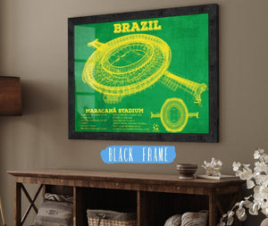 20" x 16" / Black Frame Cutler West Brazil National Football Team Vintage MaracanÃ£ Stadium Soccer Print