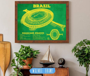 20" x 16" / Walnut Frame Cutler West Brazil National Football Team Vintage MaracanÃ£ Stadium Soccer Print