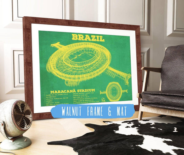 20" x 16" / Walnut Frame & Mat Cutler West Brazil National Football Team Vintage MaracanÃ£ Stadium Soccer Print