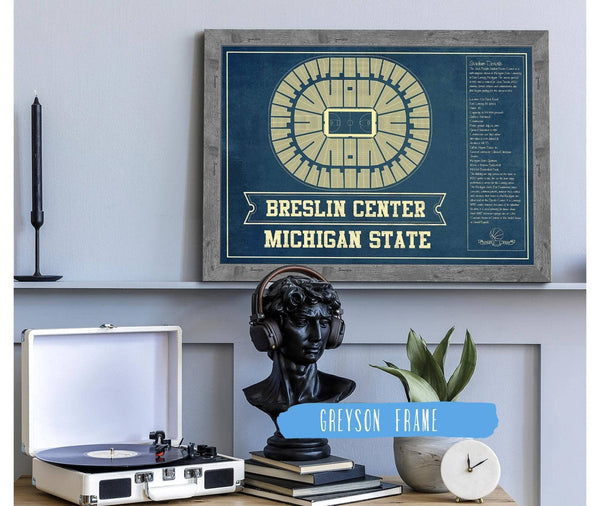 14" x 11" / Greyson Frame Cutler West Breslin Student Events Center - Michigan State Spartans NCAA College Basketball Blueprint Art