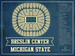 14" x 11" / Unframed Cutler West Breslin Student Events Center - Michigan State Spartans NCAA College Basketball Blueprint Art