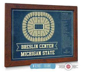 20" x 16" / Walnut Frame Cutler West Breslin Student Events Center - Michigan State Spartans NCAA College Basketball Blueprint Art