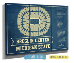 36" x 24" / 3 Panel Canvas Wrap Cutler West Breslin Student Events Center - Michigan State Spartans NCAA College Basketball Blueprint Art