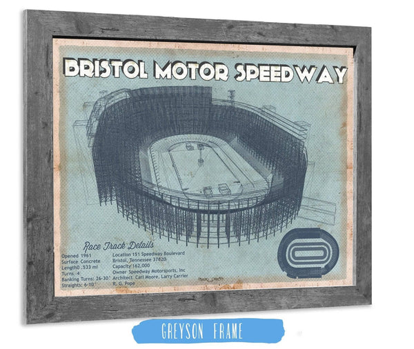 14" x 11" / Greyson Frame Cutler West Bristol Speedway Blueprint NASCAR Race Track Print