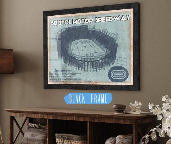 20" x 16" / Black Frame Cutler West Bristol Speedway Blueprint NASCAR Race Track Print