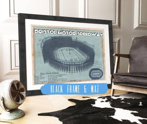 20" x 16" / Black Frame & Mat Cutler West Bristol Speedway Blueprint NASCAR Race Track Print
