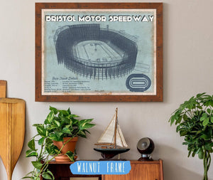 20" x 16" / Walnut Frame Cutler West Bristol Speedway Blueprint NASCAR Race Track Print