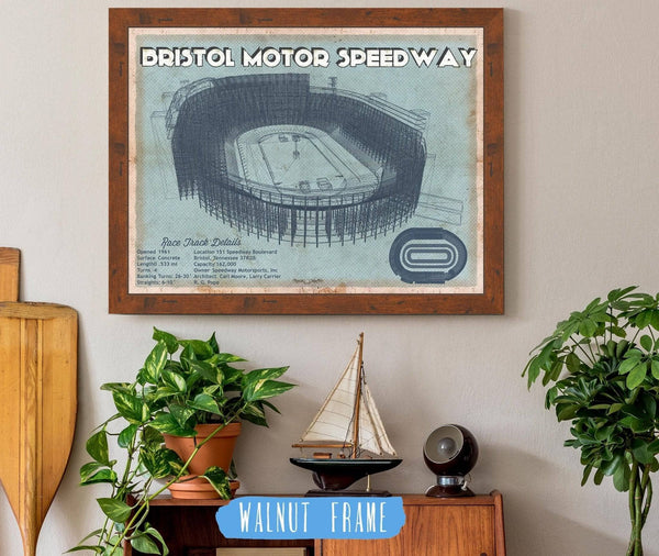 20" x 16" / Walnut Frame Cutler West Bristol Speedway Blueprint NASCAR Race Track Print