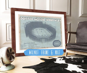 20" x 16" / Walnut Frame & Mat Cutler West Bristol Speedway Blueprint NASCAR Race Track Print