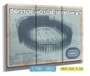 36" x 24" / 3 Panel Canvas Wrap Cutler West Bristol Speedway Blueprint NASCAR Race Track Print