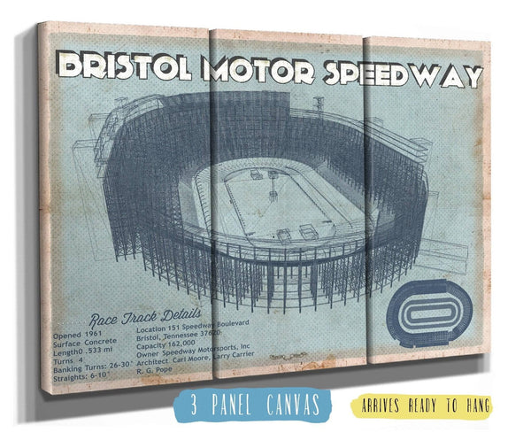 36" x 24" / 3 Panel Canvas Wrap Cutler West Bristol Speedway Blueprint NASCAR Race Track Print