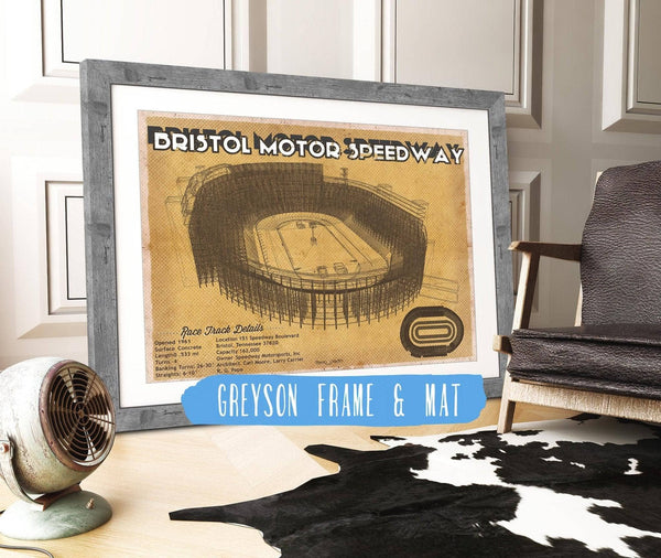 14" x 11" / Greyson Frame & Mat Cutler West Bristol Speedway NASCAR Race Track Print