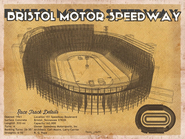 14" x 11" / Unframed Cutler West Bristol Speedway NASCAR Race Track Print