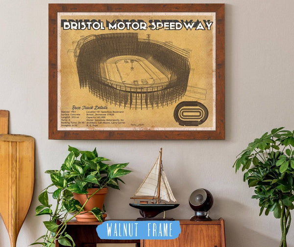 20" x 16" / Walnut Frame Cutler West Bristol Speedway NASCAR Race Track Print