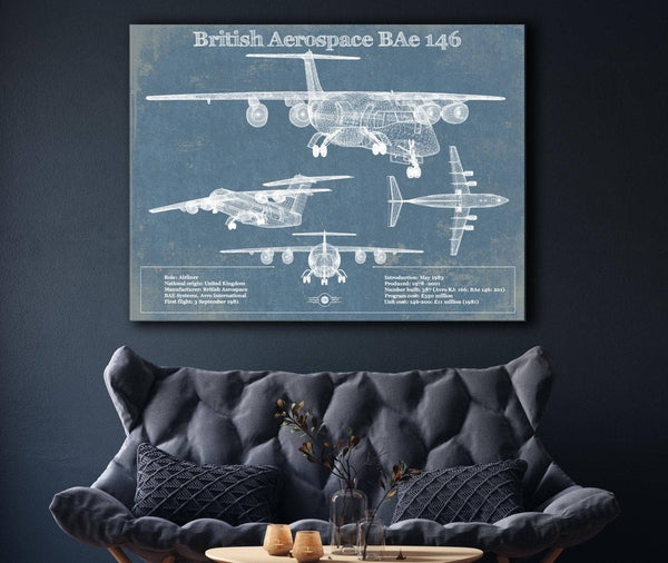Cutler West British Aerospace BAe 146 / Avro RJ Vintage Aviation Blueprint Print