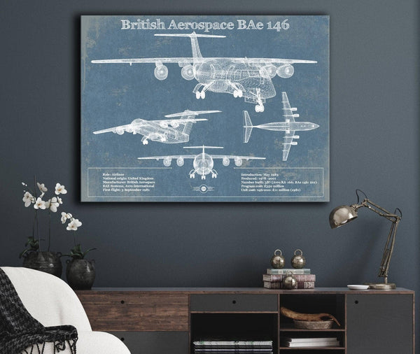 Cutler West British Aerospace BAe 146 / Avro RJ Vintage Aviation Blueprint Print