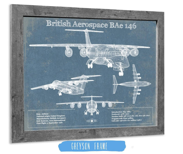 14" x 11" / Greyson Frame Cutler West British Aerospace BAe 146 / Avro RJ Vintage Aviation Blueprint Print