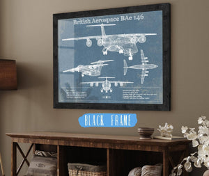 20" x 16" / Black Frame Cutler West British Aerospace BAe 146 / Avro RJ Vintage Aviation Blueprint Print
