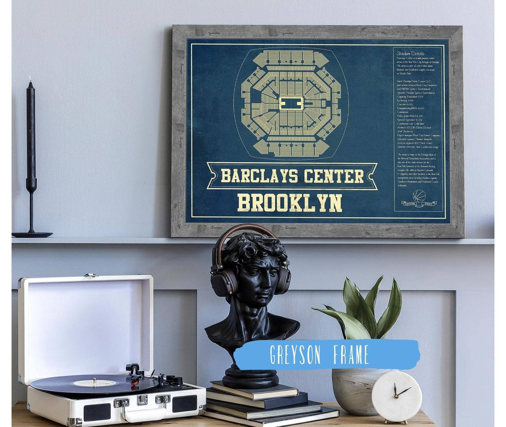 Cutler West Basketball Collection Brooklyn Nets Barclays Center Vintage Basketball Blueprint NBA Print