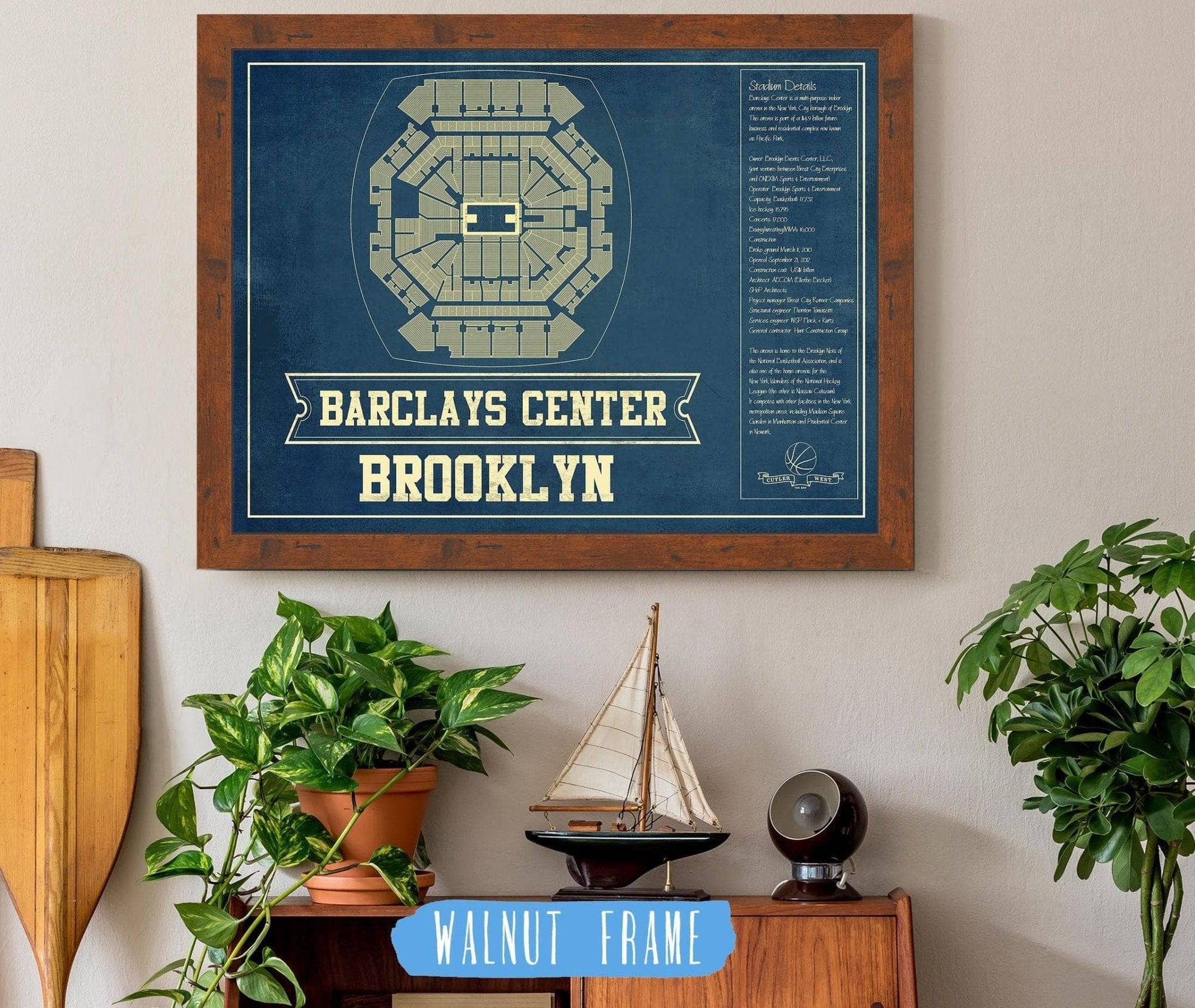 Cutler West Basketball Collection Brooklyn Nets Barclays Center Vintage Basketball Blueprint NBA Print