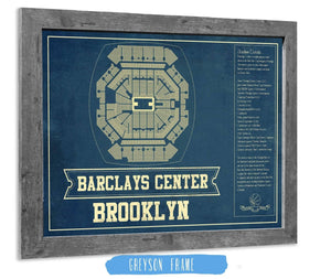 14" x 11" / Greyson Frame Cutler West Brooklyn Nets Barclays Center Vintage Basketball Blueprint NBA Print