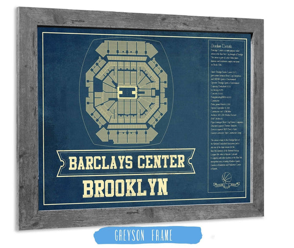 14" x 11" / Greyson Frame Cutler West Brooklyn Nets Barclays Center Vintage Basketball Blueprint NBA Print