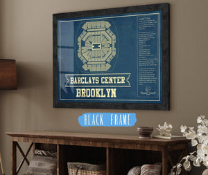 20" x 16" / Black Frame Cutler West Brooklyn Nets Barclays Center Vintage Basketball Blueprint NBA Print
